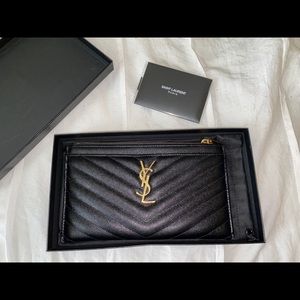 SAINT LAURENT MATELASSÉ LEATHER ZIP POUCH